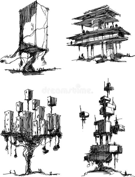 Quattro Schizzi Architettonici Di Un Architettura Astratta Moderna