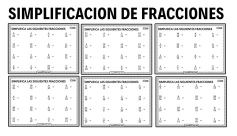 Ejercicios De Simplifiaci N De Fracciones Para Imprimir