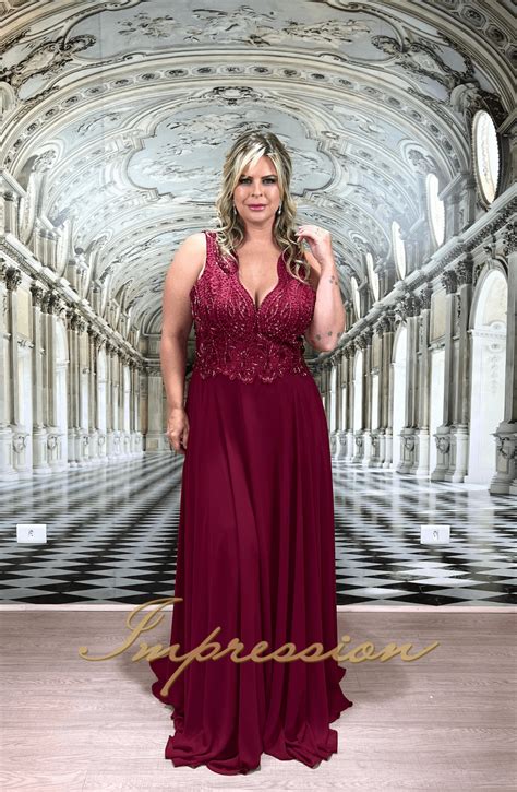 Vestido De Festa Longo Plus Size Marsala Impression Modas