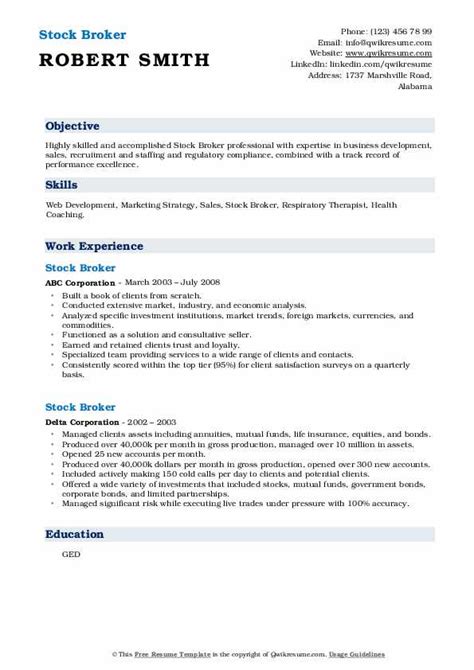 10 Stock Broker Resume Samples And Templates For 2025