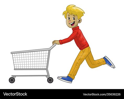 Man Running While Pushing His Shopping Cart Vector Image