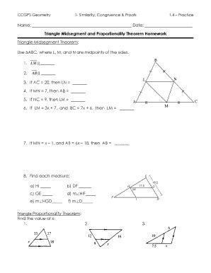 Triangle Midsegment And Proportionality Theorem Answer Key Fill And