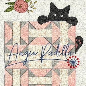 Sewing Cat Applique Quilt DIGITAL PDF Pattern Whimsical Black Cat Sewing Theme Cat Quilt Angie ...