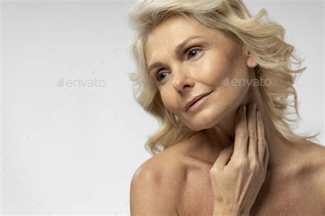 Close Up Face Portrait Of S Caucasian Beautiful Mature Blonde Woman