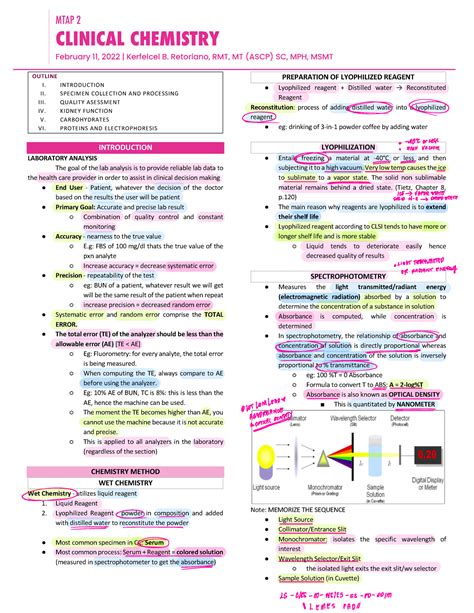 1A Clin Chem Lecture Notes MTAP 2 CLINICAL CHEMISTRY February