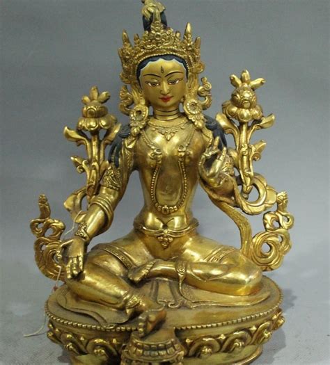 Frete Gr Tis Tibet Budismo Bronze K Ouro Lotus Buda Tara Verde