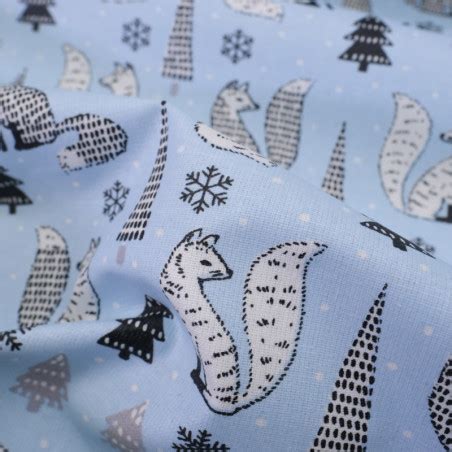 Tissu Coton Renard Des Neiges Bleu Glacier Mercerine