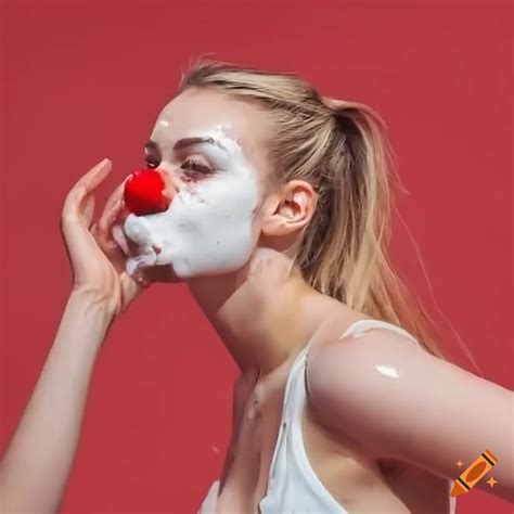 Woman With Clown Nose And Shaving Foam At The Circus On Craiyon