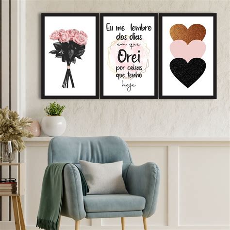 Kit Quadros Decorativos Sala Rosa Frase Shopee Brasil