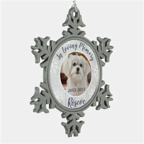 In Loving Memory Grey Wood Pet Memorial Photo Snowflake Pewter