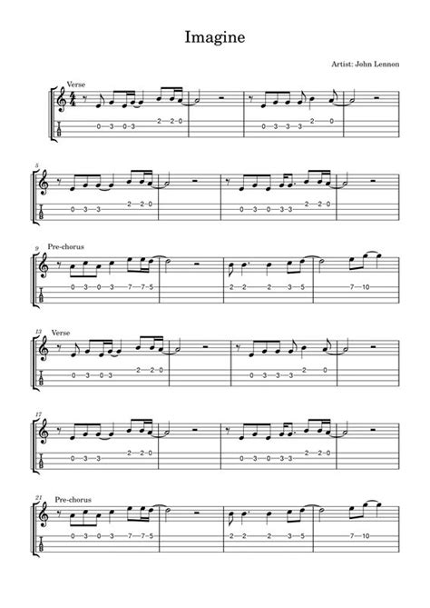 Imagine John Lennon Easy Ukulele Fingerpicking Tab Ukulele Tabs