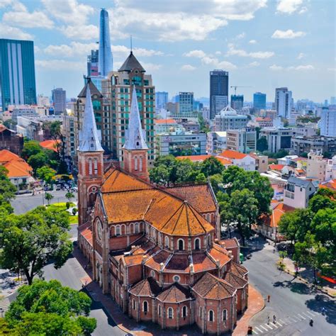 Aerial View Of Notre Dame Cathedral In Ho Chi Minh City Vietnam