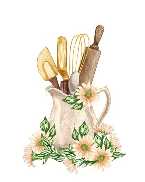 Watercolor Baking Utensils Stock Illustrations Watercolor Baking