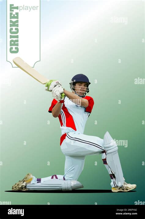 Cricket Player Batsman On White Green Background 3d Color Vector