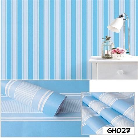 Jual Wallpaper Sticker Dinding D Salur Biru Putih Garis Walpaper