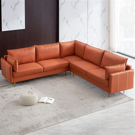 Amazon Kevinplus 92 5 Orange Leather Sectional Sofa Couch L