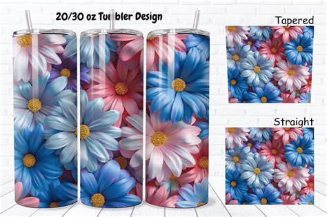 3d Daisies 20 30 Oz Skinny Tumbler Wrap Graphic By Regulrcrative