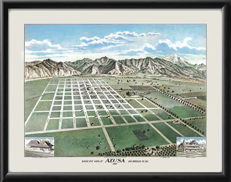 Azusa Ca Color Restored Map Vintage City Maps