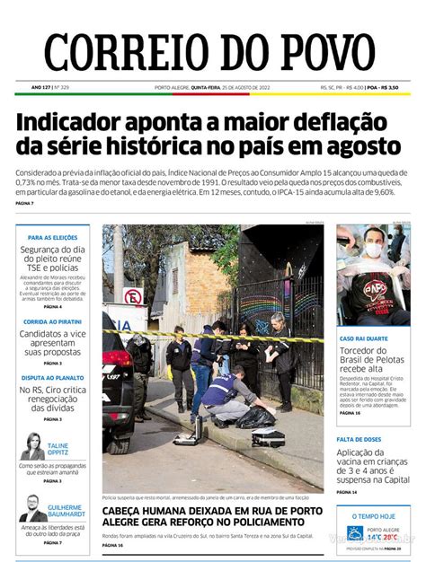 Capa Correio do Povo Edição Quinta 25 de Agosto de 2022