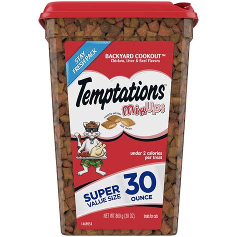 TEMPTATIONS MixUps Crunchy and Soft Cat Treats, Backyard Cookout, Chicken, Liver, & Beef Flavors ...