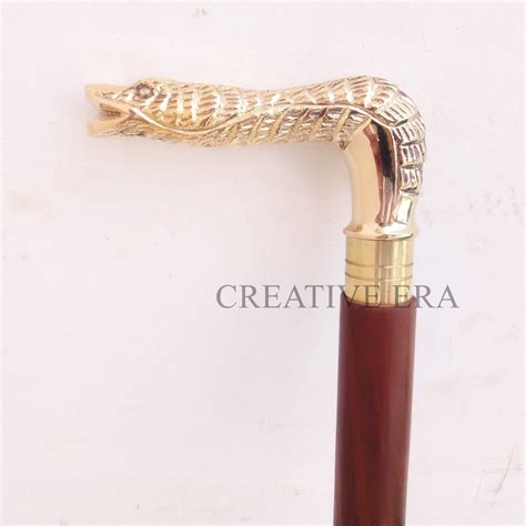 Brass Victorian Style Snake Head Handle Walking Stick Gem