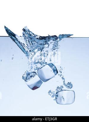 Falling Ice Cubes In Water Splashes Isolated On White Background Ice