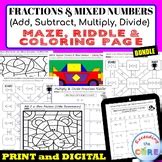 ADD SUBTRACT FRACTIONS W UNLIKE DENOMINATORS Maze Riddle Color PRINT