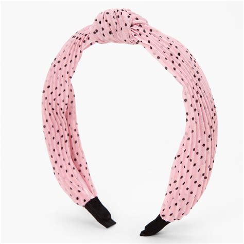 Claires Club Polka Dot Pleated Knotted Headband Pink Claires