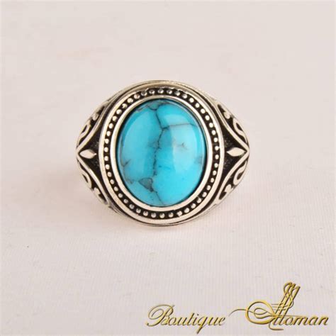 Round Turquoise Ferooza Men Ring Boutique Ottoman Exclusive