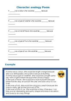 Character Analogy Poem by Lise McNeill | TPT