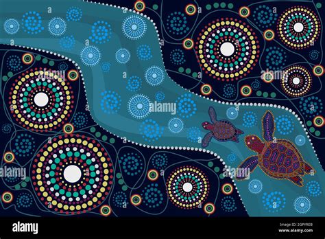 Landscape With Turtles In Decorative Ethnic Style Australia Culture