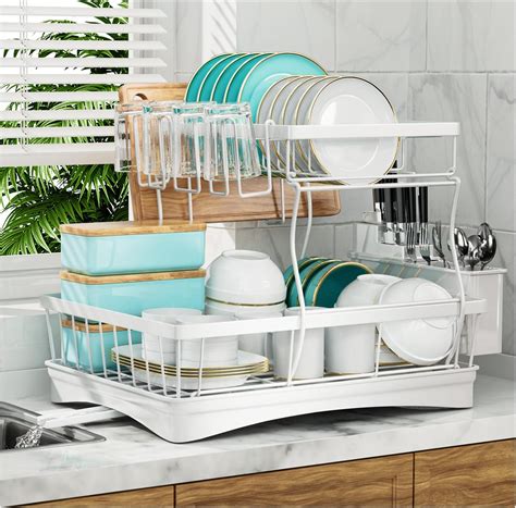 Large Dish Drying Rack2 Tier Dish Racks For Kitchen Counterdetachable Large