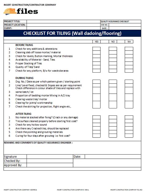 Quality Assurance Checklist Stone And Tile Installation