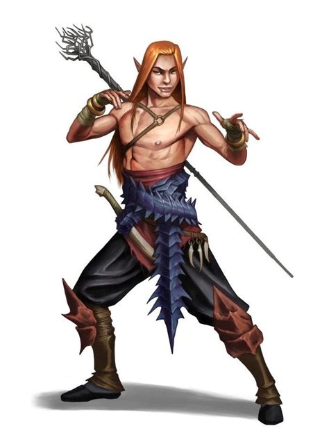 Male Elf Forest Monk Pathfinder Pfrpg Dnd Dandd 35 5th Ed D20 Fantasy