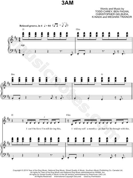 Meghan Trainor 3am Sheet Music In D Major Transposable Download And Print Sku Mn0145478