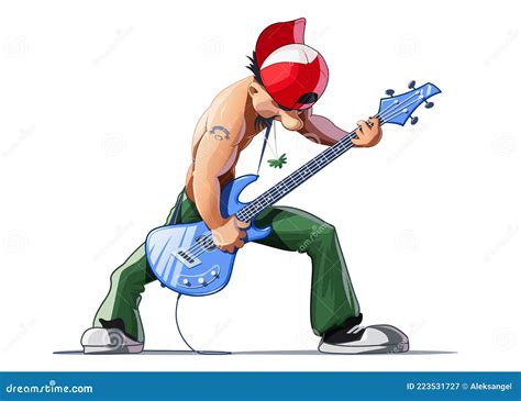 Rock Musician With Bass Guitar Play Music Stock Vector Illustration