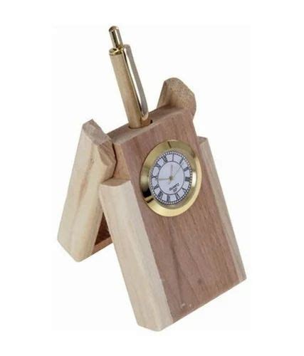 Wood Finish Wooden Pen Stand With Clock Size Standard At Rs In Mohali