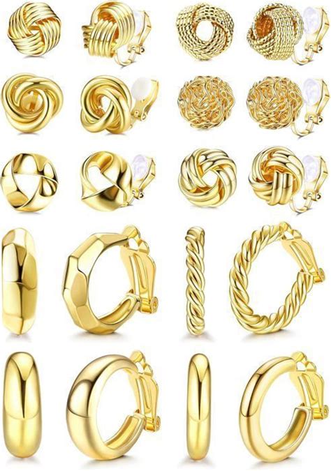 10 Paires Boucles d Oreilles Clips pour Femme Fille 14K Plaqué Or Clips