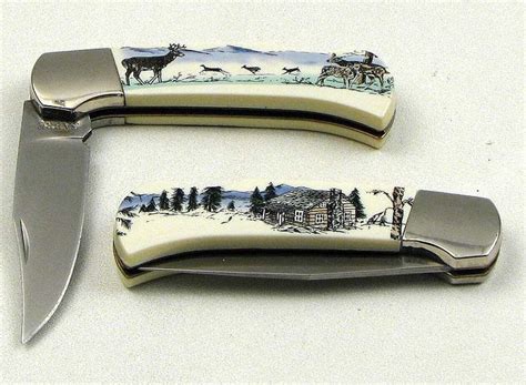 Scrimshaw By Sabre Deer Pocket Knife Stainless Steel New Wo Packaging