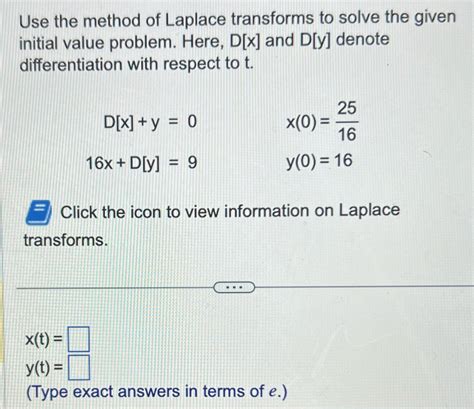 Solved Use The Method Of Laplace Transforms To Solve The Given