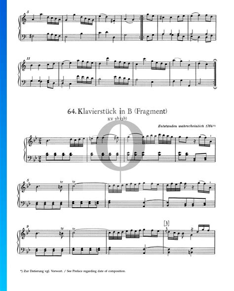 Klavierstück in B Dur KV 9b 5b Fragment Klaviernoten Wolfgang