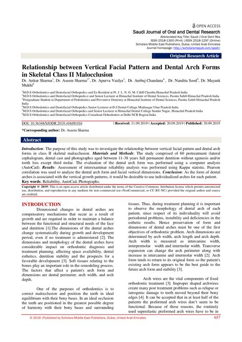 Pdf Relationship Between Vertical Facial Pattern And Dental Arch