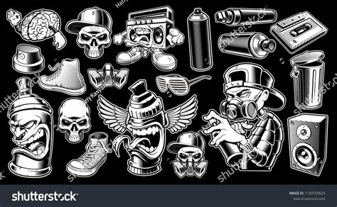 Set Of Black And White Graffiti Stickers Logos Badges Shirt Designs