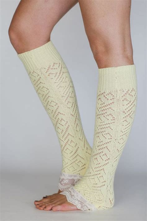 Yellow Leg Warmers Knitted Lace Trim Boot Socks Stocking Stuffers For