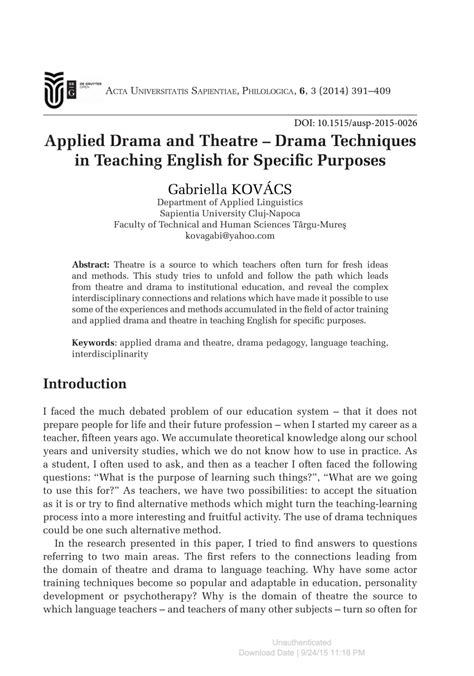 (PDF) Applied Drama and Theatre – Drama Techniques in Teaching English ...