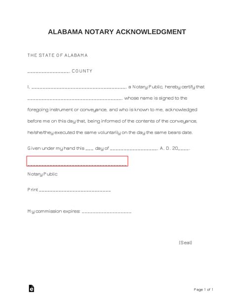 Alabama Notary Acknowledgement Form