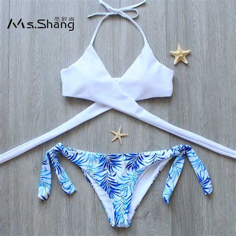 Ms Shang Sexy Swimwear Bandage Bikini 2017 Padded Women Swimsuit White