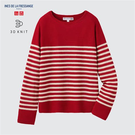 3D Knit Striped Boat Neck Sweater Ines De La Fressange UNIQLO US