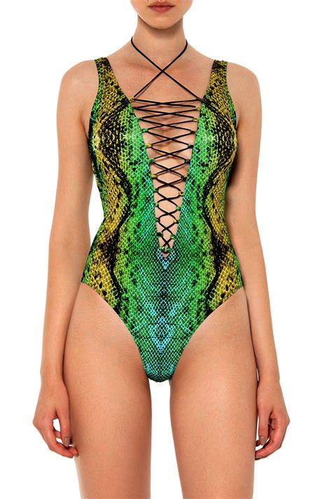 Snake Print Swimwear Green Snake Bikini Bottoms And Tops Noire Swimwear