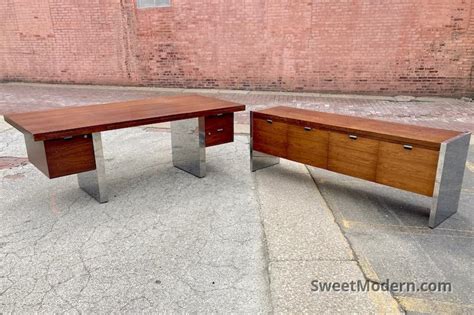 Rosewood Chrome Executive Desk Credenza By Dunbar Midcentury